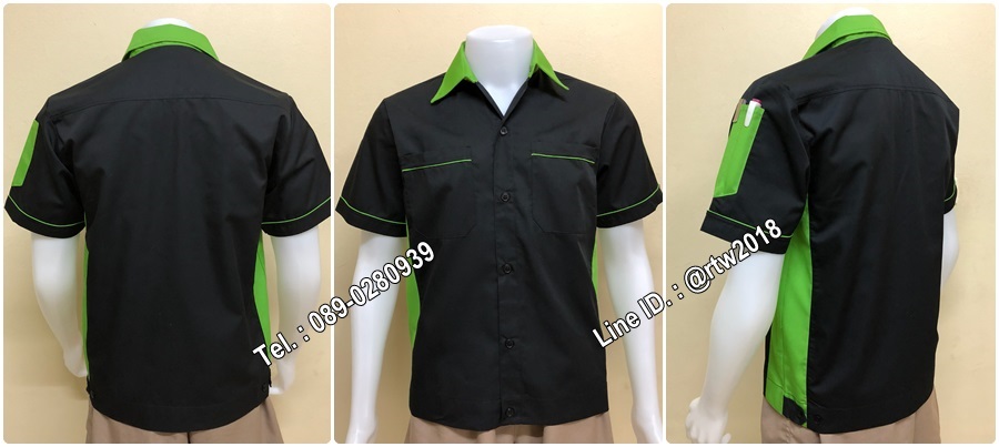 รหัส A5 : เสื้อช่างแขนสั้นแบบดำข้างเขียว