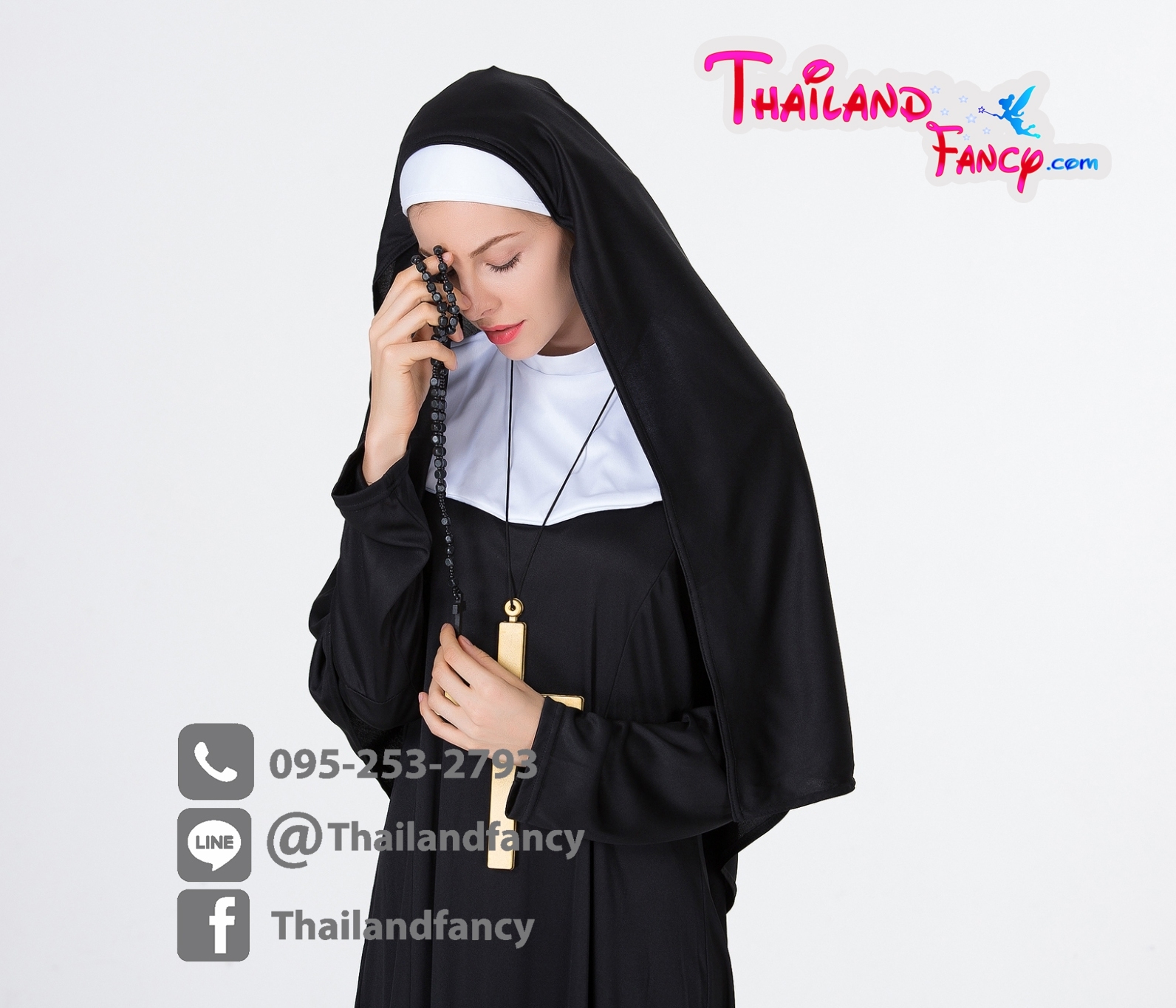 ชุดแฟนซีซิสเตอร์บาทหลวง The Nun Cosplay ชุดแม่ชีเดอะนัน ชุดแม่ชีคริสต์ฝรั่ง ชุดแม่ชีสีดำตัดขาวพร้อมผ้าคลุมผม