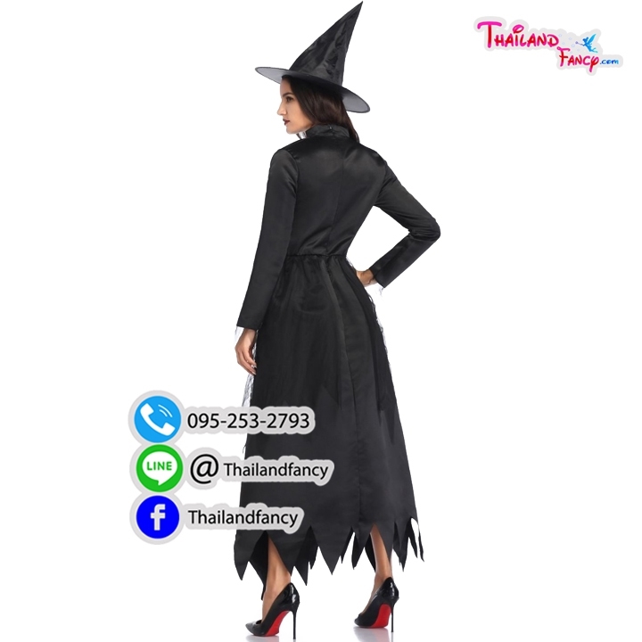 ชุดแฟนซีแม่มด ชุดแม่มอฮาโลวีน Witch Costume ชุดแม่มดผีซอมบี้ ชุดสาวจอมเวทย์ ชุดปีศาจสาว ชุดคุณหนูแม่มดดำสไตล์อังกฤษพร้อมหมวก