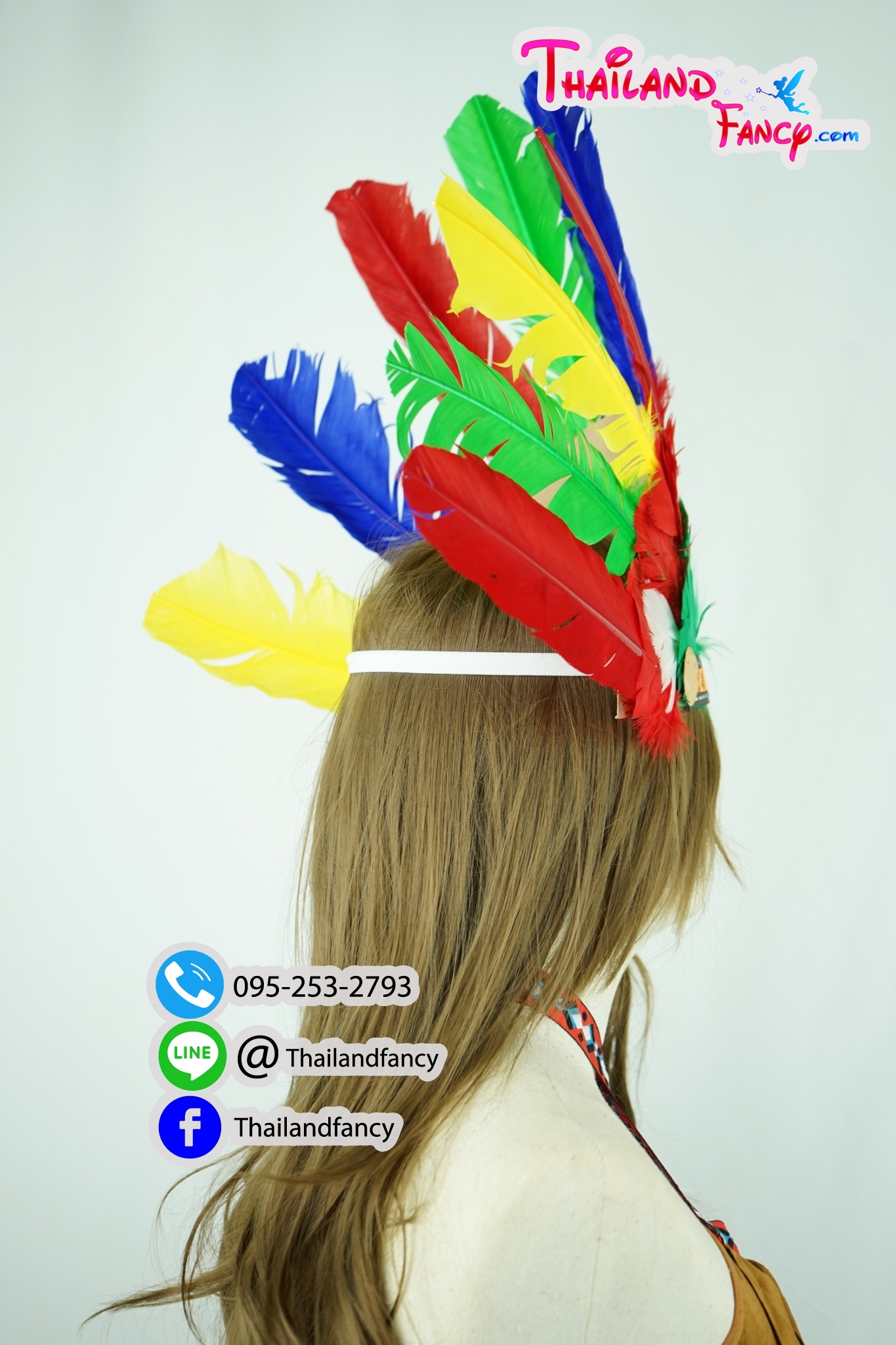 อุปกรณืแฟนซี หัวขนนกแฟนซี หัวอินเดียแดงแฟนซี หัวชนเผ่าขนนก คาดหัวอินเดียแดง หัวโบฮีเมี่ยน หมวกอินเดียแดงขนนกสีรุ้ง