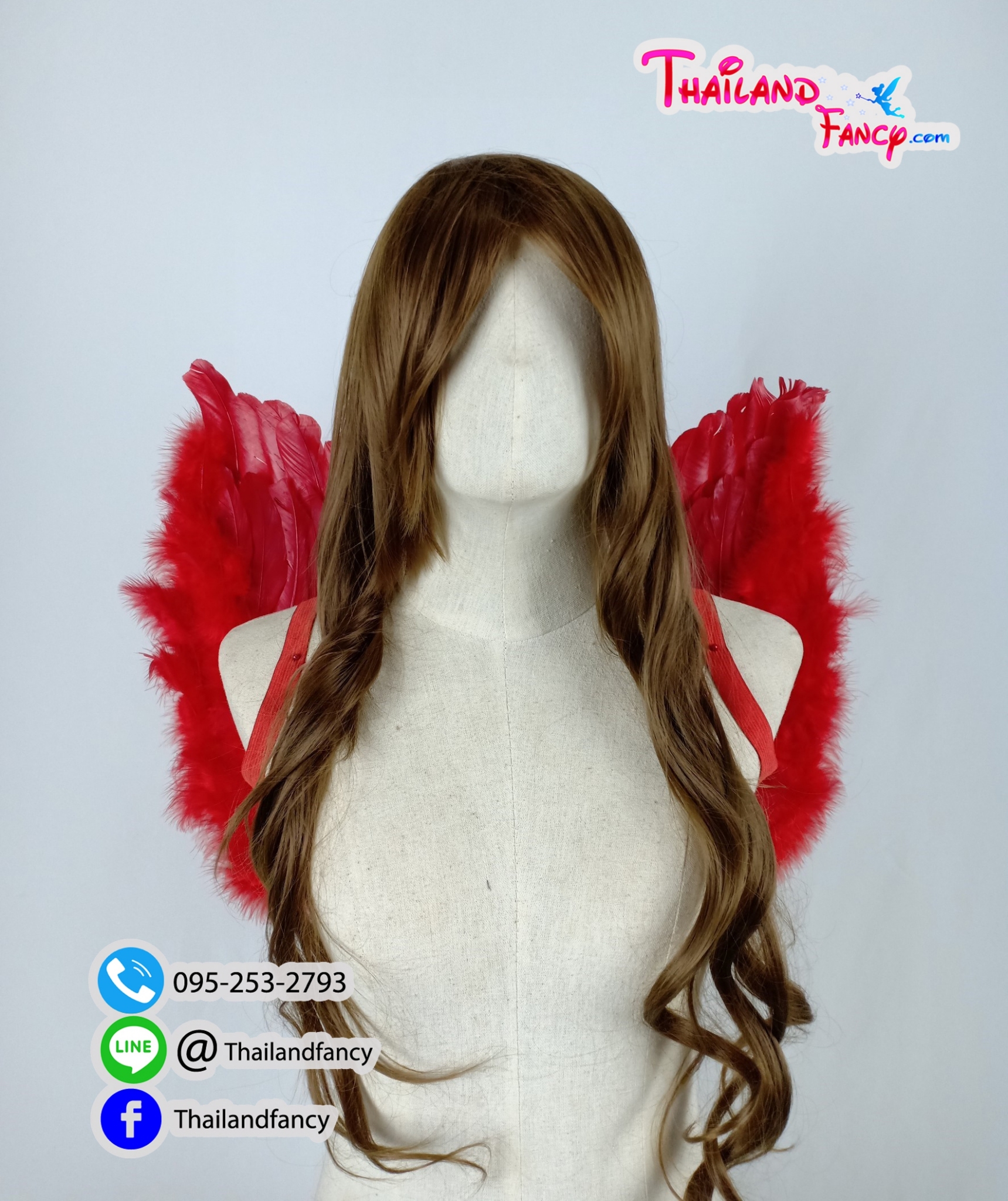 อุปกรณ์คริสต์มาส อุปกรณืแฟนซี Accessories Christmas Party ปีกนางฟ้าแฟนซี ปีกขนนกวาเลนไทน์ ปีกนางฟ้าขนนกสีแดงทรงตัวเอ็ม(M)