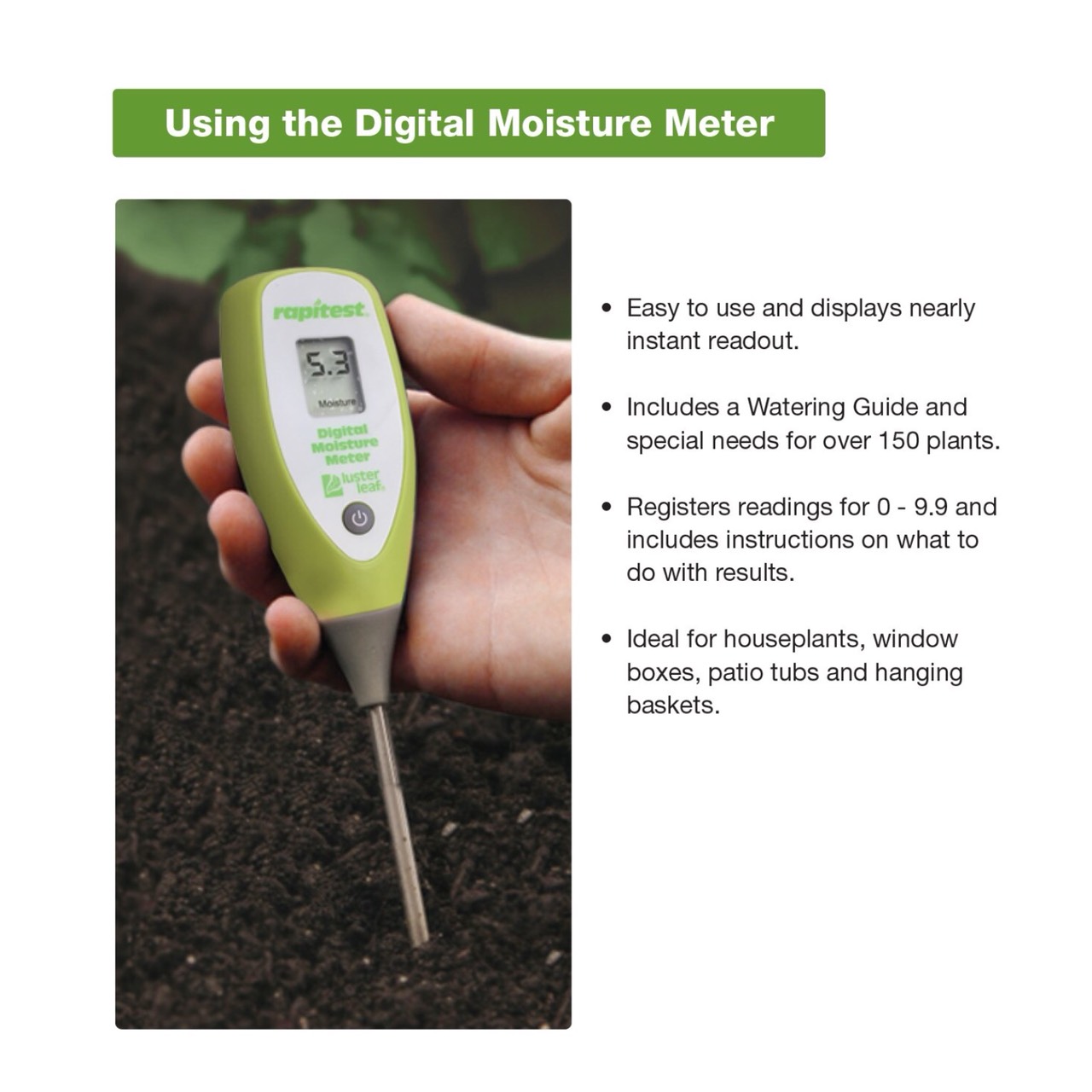 [สินค้าหมด] Rapitest Digital Moisture Meter รุ่น 1825 เครื่องวัดความชื้นของดิน ระบบดิจิตอล