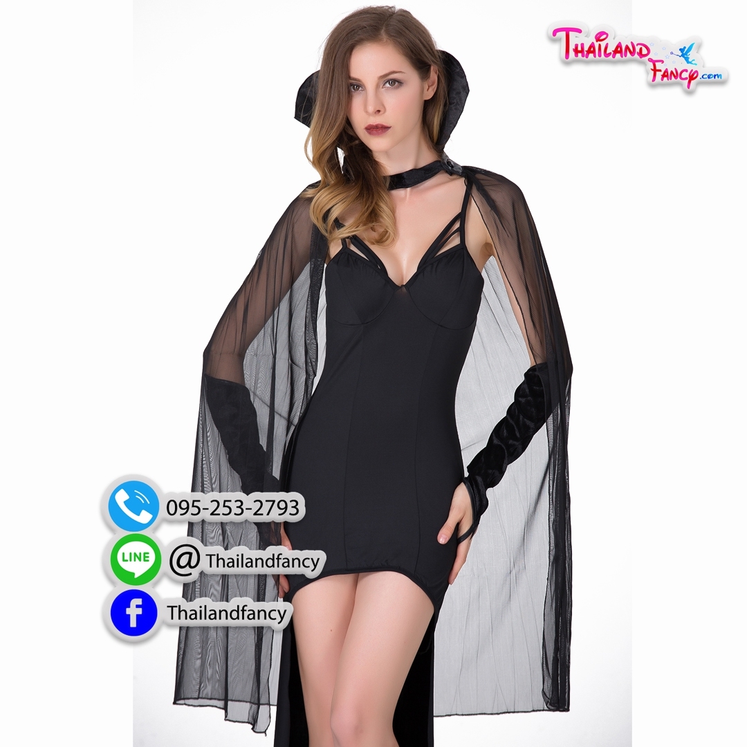 ชุดแฟนซีปีศาจสาว ชุดฮาโลวีน Witch Cosplay ชุดจอมเวทย์ ชุดผีซอมบี้ผู้หญิง ชุดสาวแวมไพร์ ชุดราชินีแวมไพร์แนวเซ็กซี่เข้ารูปหน้าสั้นหลังยาว