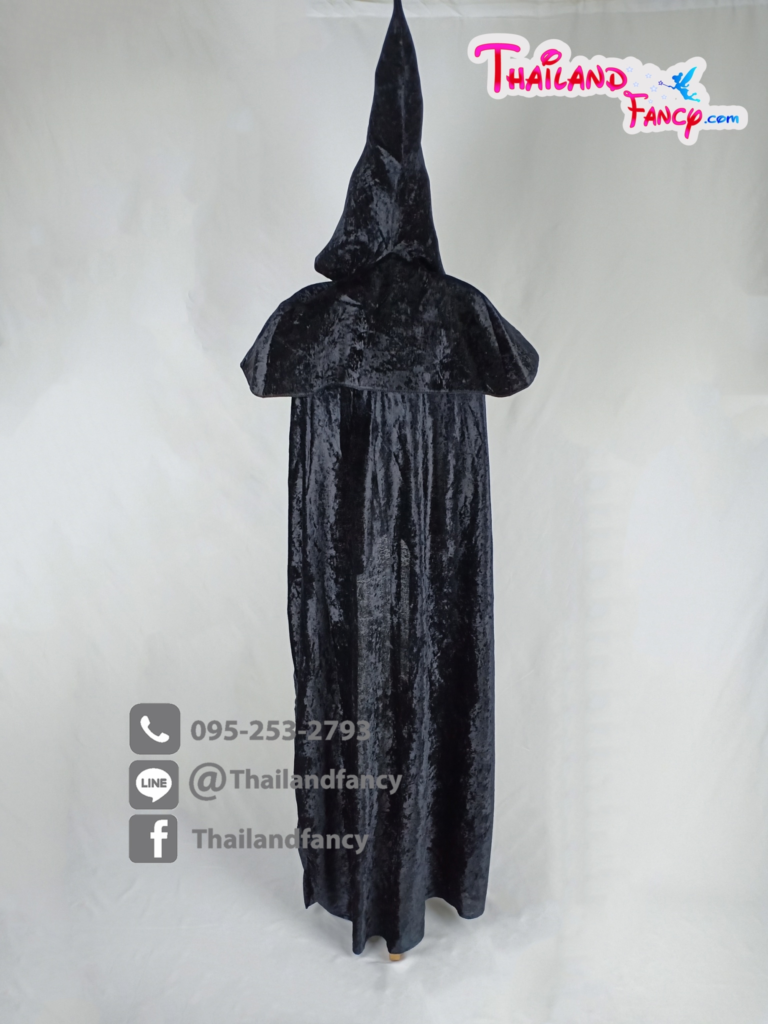 ชุดแฟนซีพ่อมดวิสาด ชุดคลุมจอมเวทย์ ชุดคลุมพ่อมด-แม่มด Halloween Black Hood ผ้าคลุมสีดำหัวฮู้ดกำมะหยี่