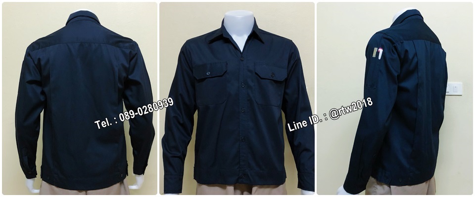 รหัส A60 : เสื้อช่างแขนยาวผ้าคอมแบบสีกรมท่าล้วน