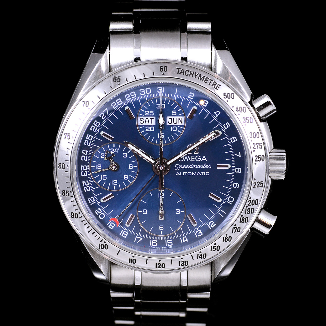 Omega Speedmaster Tripledate Blue Dial หน้าปัดฟ้า สายเหล็กแท้ มีใบ ปี1998 Automatic ขนาด 39 mm