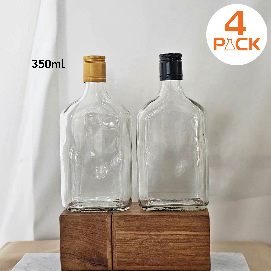 (บรรจุ48ใบ/ลัง)ขวกแก้ว350ml รุ่นแบน29+ฝาเหล็กเกลียวแบบล็อคขอบ