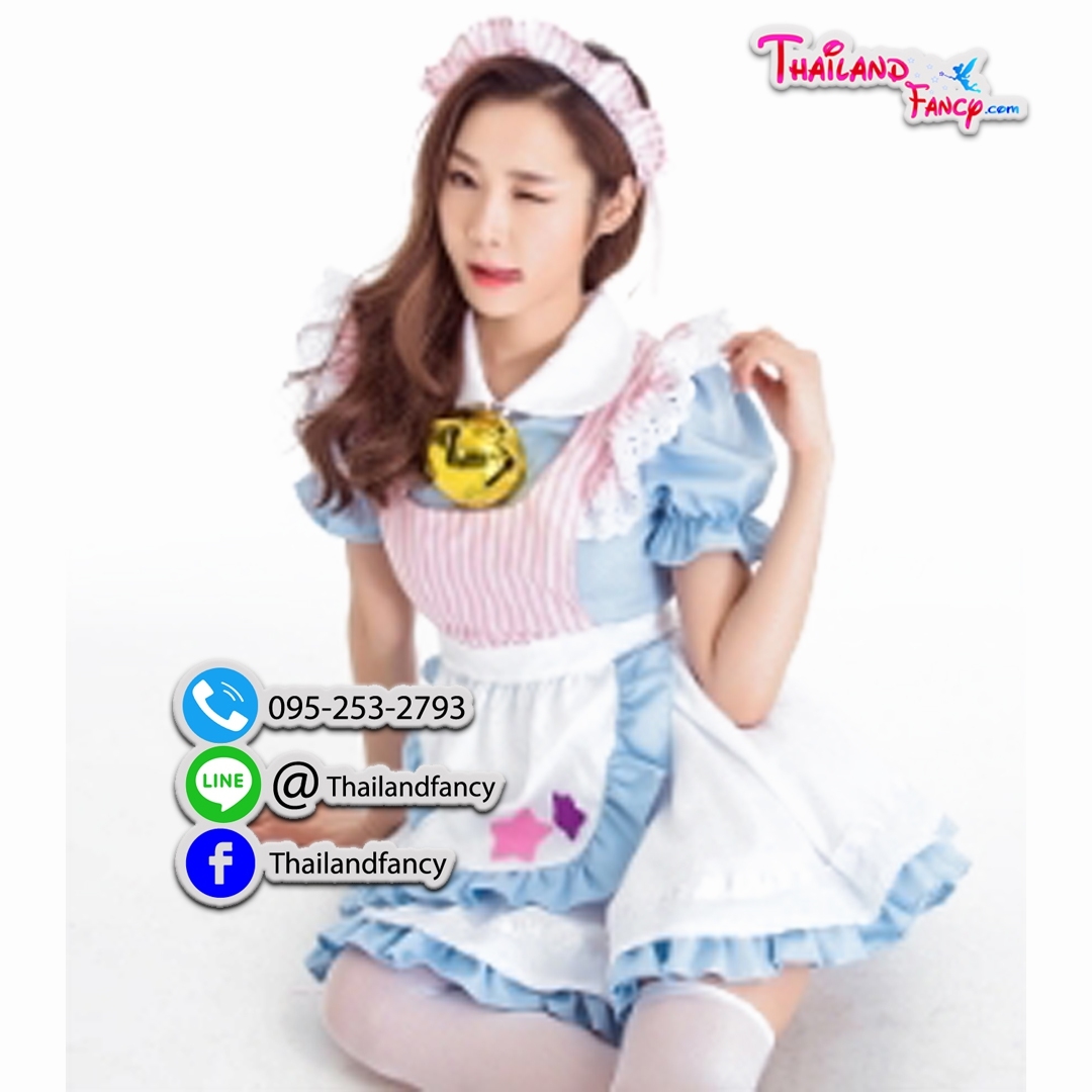 ชุดแฟนซีแม่บ้าน ชุดสาวใช้ ชุดเมดการ์ตูนญี่ปุ่น Maid Cosplay ชุดเมดเจ้าหญิงโลลิต้า ชุดเมดอะนิเมะ ชุดเมทแม่บ้านการ์ตูนโดเรม่อนเดรสสีฟ้าพร้อมกระดิ่งคอ