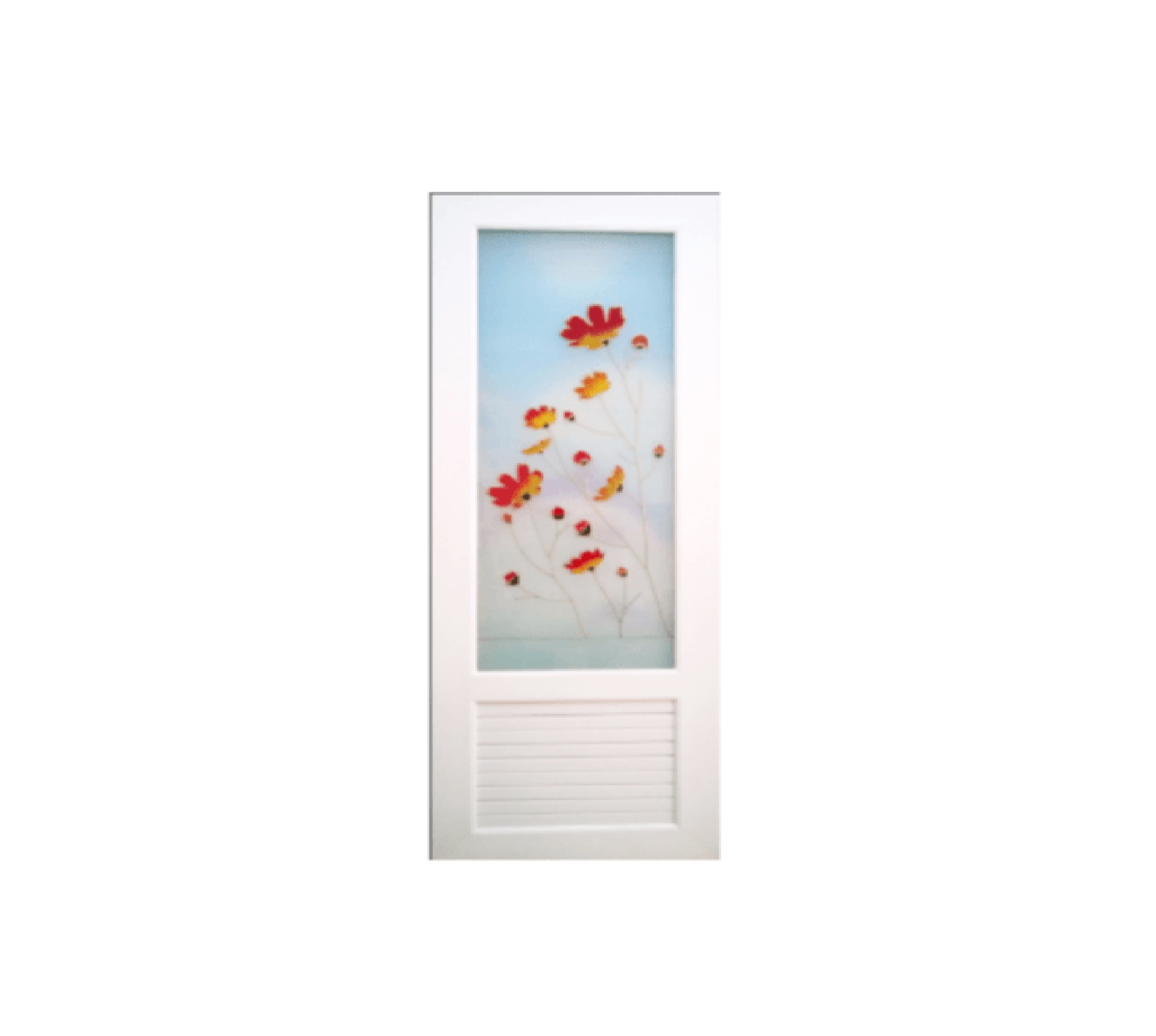 ประตู UPVC กระจกเพ้นลายดอกหญ้า พร้อมวงกบ U18 70cm.x200cm. สีขาว ไม่เจาะ OK