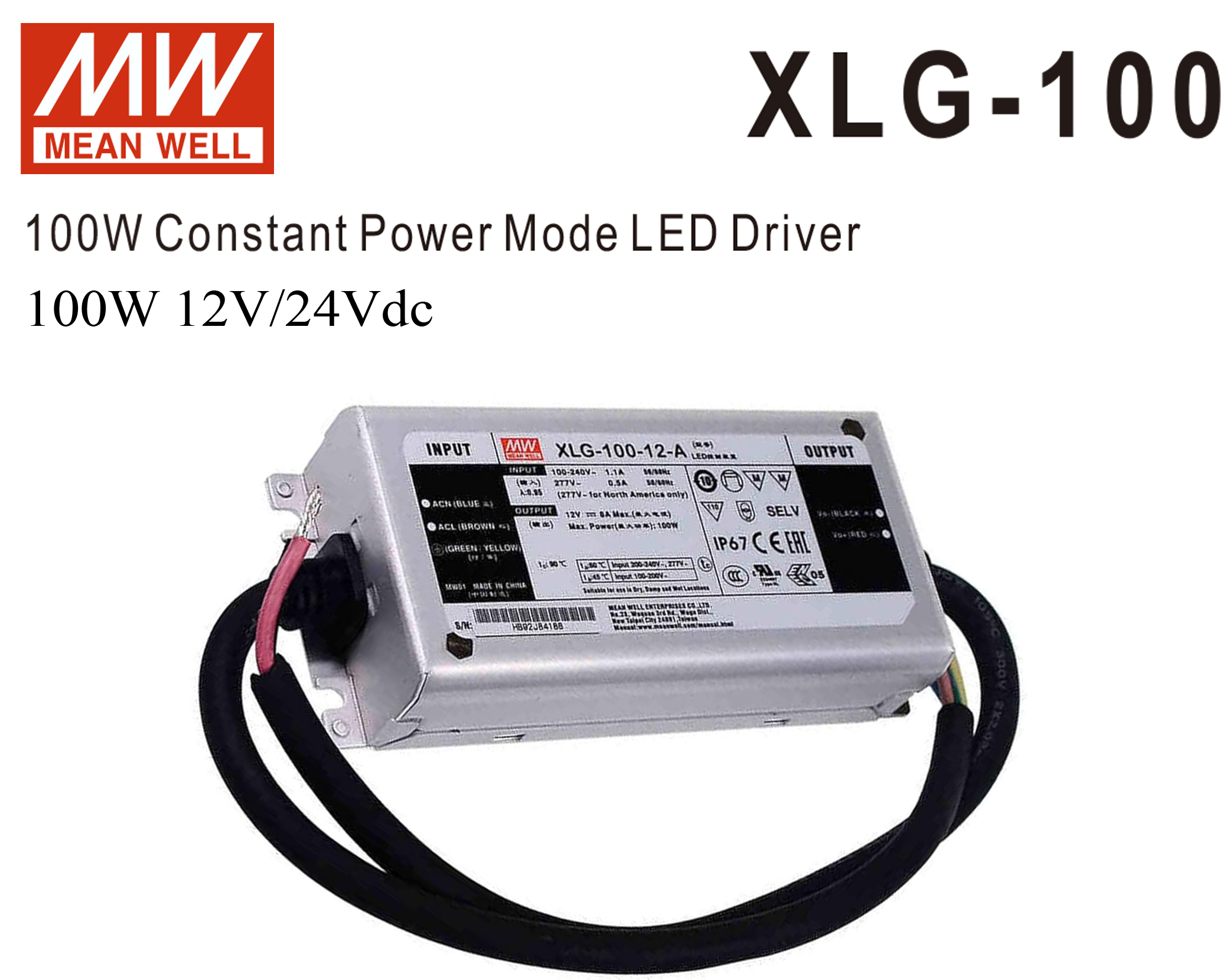 หม้อแปลง Constant Power LED Driver IP67 XLG series Meanwell 96W 12 / 24Vdc