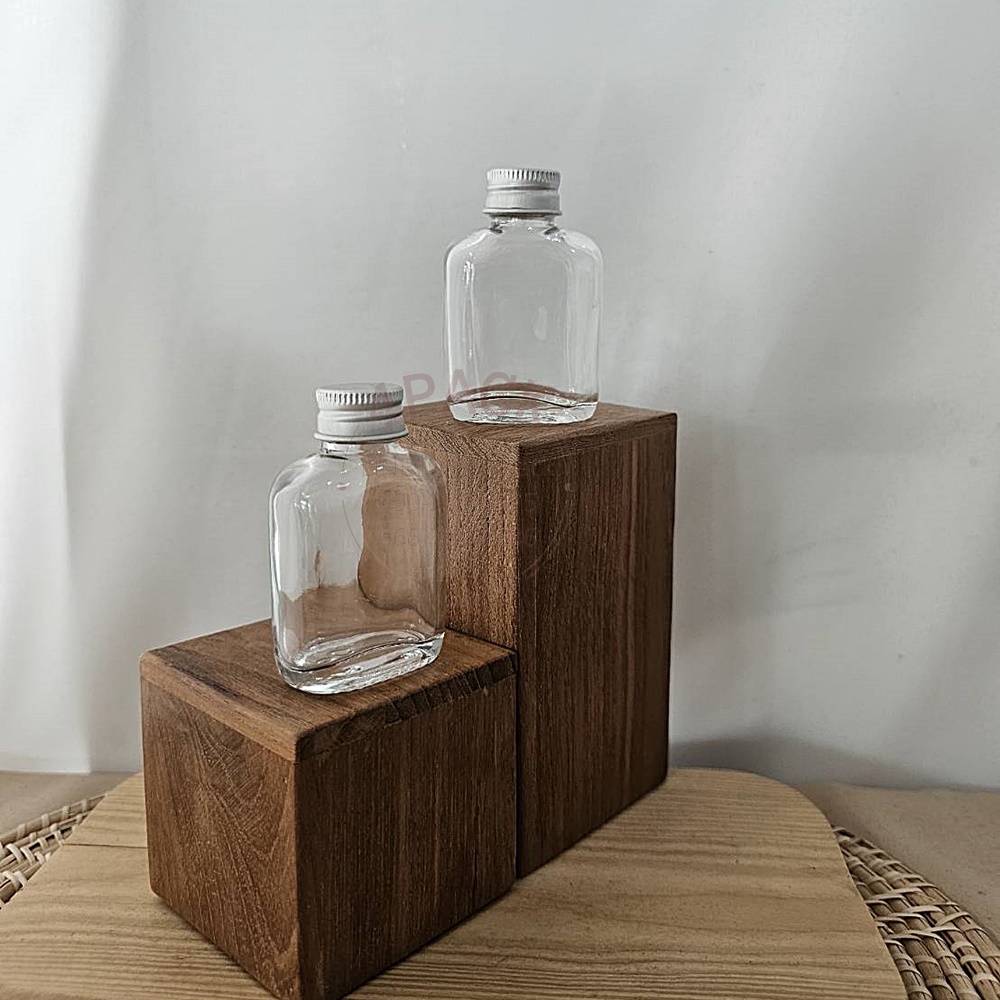 (กล่องละ350ใบ)ขวดแก้ว 30ml ทรงแบน +ฝาอลูฯ20mm