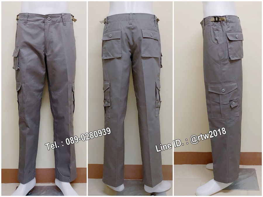 รหัส B3 : กางเกงช่างผ้าเวสปอยท์ทรงทหาร 7 กระเป๋า สีเทา