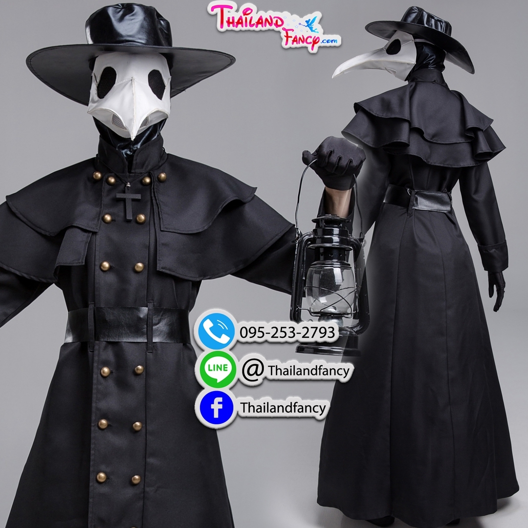 ชุดเช่าแฟนซีผู้ชาย ชุดเช่าอีกาดำ Plague Doctor ชุดผีซอมบี้ ชุดอีกาผู้ชาย Halloween Night Costume ชุดปีศาจอีกา ชุดเช่าหมออีกาดำ