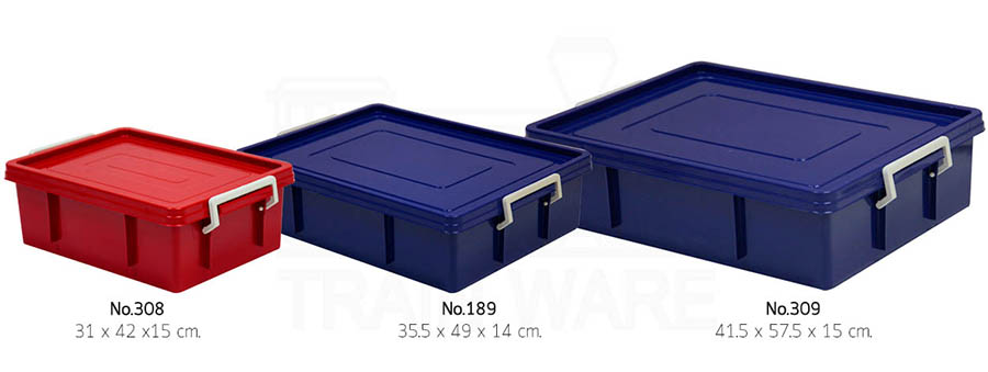 513B. กล่องขนมปัง มีฝาทรงเตี้ย ทรงตื้น ตรารถไฟ พลาสติกเอนกประสงค์มีหูล็อค No.308/309/189 สีทึบ