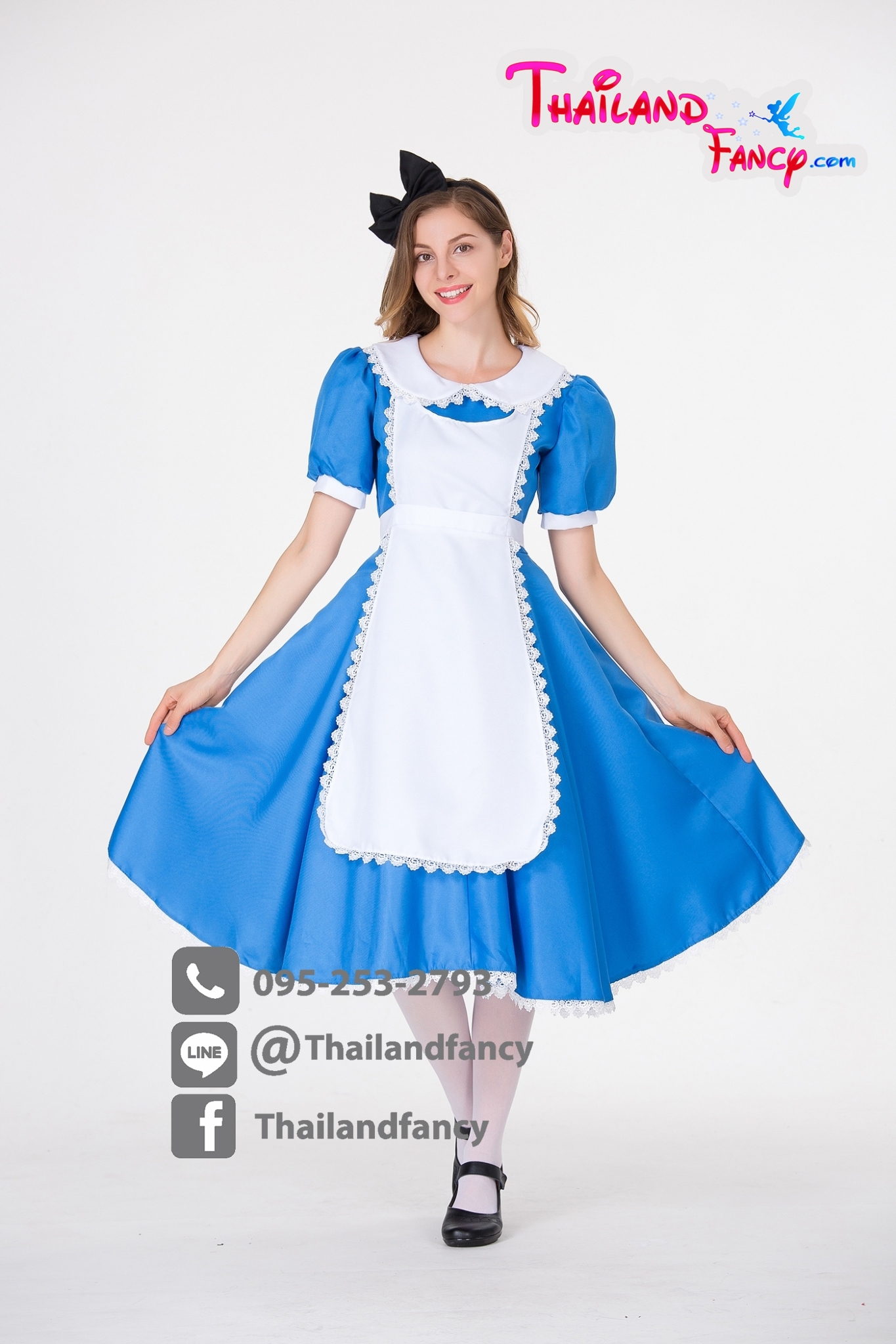 ชุดแฟนซีอลิซ ชุดคอสเพลย์อลิซ Cosplay Alice in Wonderland ชุดเมด Maid ชุดแม่บ้าน ชุดสาวใช้ ชุดอลิซอินวันเดอร์แลนด์ เดรสอลิซสีฟ้าสดใสผ้ากันเปื้อนสีขาว