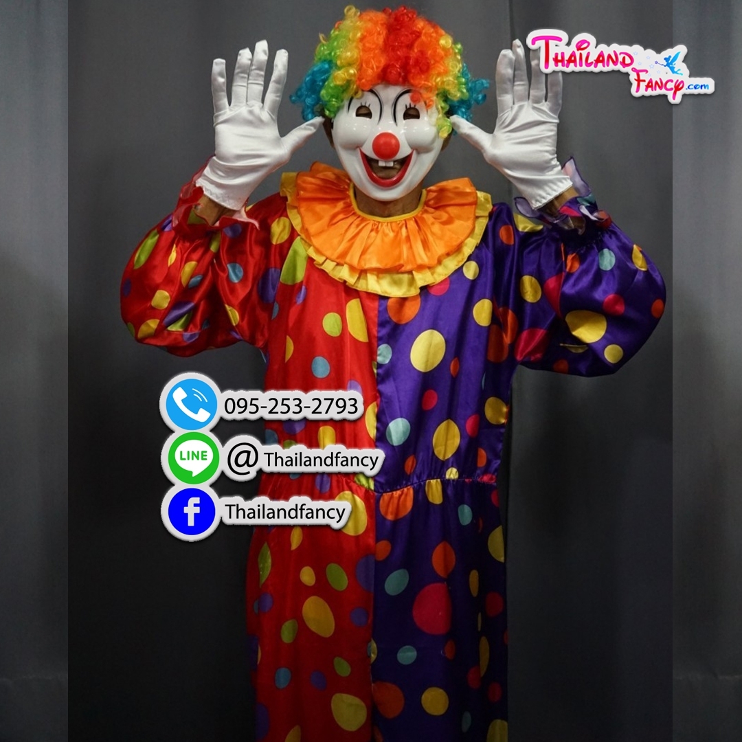 ชุดเช่าแฟนซีผู้ชาย ชุดเช่าการ์ตูน ชุดตัวตลก Joker Cosplay ชุดโจ๊กเกอร์แฟนซีผู้ใหญ่ ชุดแฟนซีตัวตลกโบโซ่ลายจุดพร้อมวิกโบโซ่หัวฟูหลากสี
