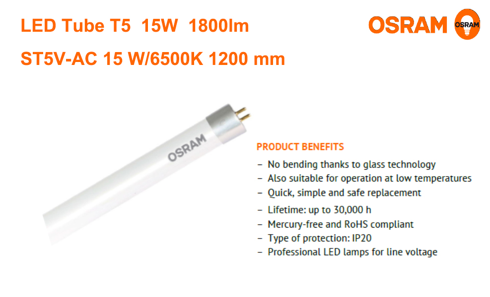หลอด LED Tube T5 15W 6500K 1800lm OSRAM