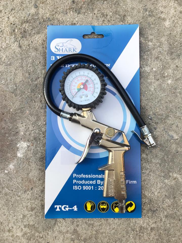 สายลมใยแก้ว สีส้ม ยาว 15 เมตร + ปืนเติมลมพร้อมเกจวัด ยี่ห้อ Shark