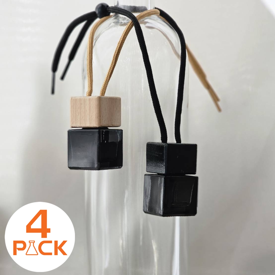 (บรรจุกล่องละ 160ใบ)ขวดแก้ว8mlสีดำ+ฝาน้ำหอมแบบแขวน