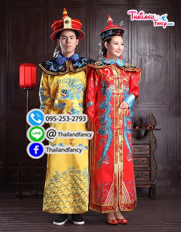 ชุดเช่าแฟนซีผู้หญิง ชุดแฟนซีไทเฮา ชุดคู่ฮ่องเต้ ชุดราชวงศ์ชิงหนังจีน เช่าชุดฮองเฮาจีนผู้หญิง ขุดออกรบฮองเฮาสีแดง มังกรฟ้า