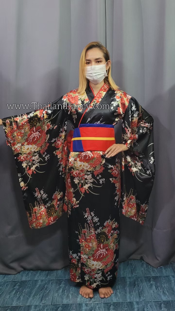 ชุดเช่าแฟนซีผู้หญิง Enma Ai Anime Cosplay ชุดแฟนซีการ์ตูนอะนิเมะญี่ปุ่น Japaness Hell Girl ชุดกิโมโนญี่ปุ่นสีดำลายแดงโอบิแดง