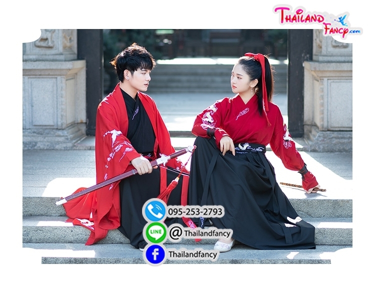 ชุดเช่าแฟนซีผู้ชาย เช่าชุดจอมยุทธ์จีน ชุดแฟนซีนานาชาติ ชุดจีนโบราณผู้ชาย ชุดเจ้ายุทธภพ ชุดเจ้ายุทธจักร ชุดจีนกำลังภายใน ชุดเช่าจอมยุทธชายชุดสีดำเสื้อคลุมแดง