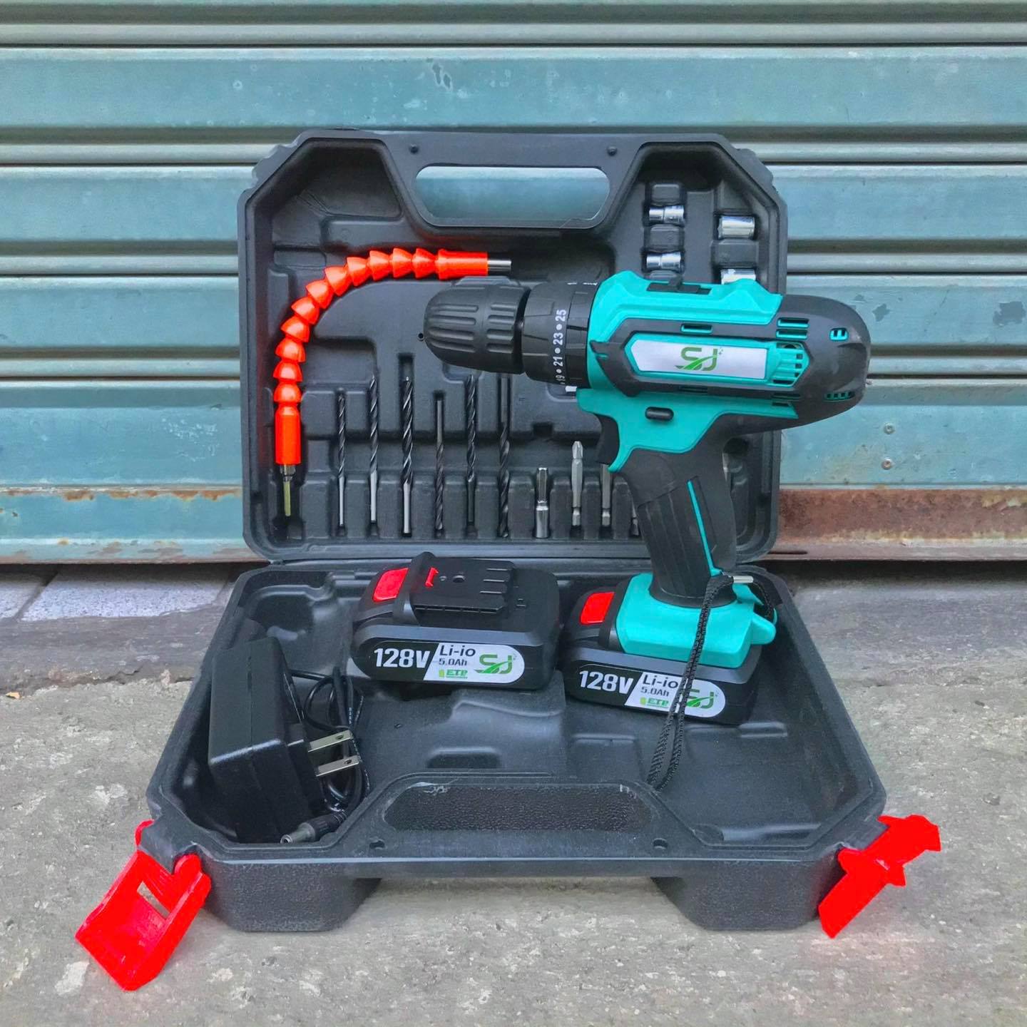 สว่านแบตกระแทก 128V ยี่ห้อ SJ แบบ 3 ระบบ Technology Japan มาพร้อมของแถม