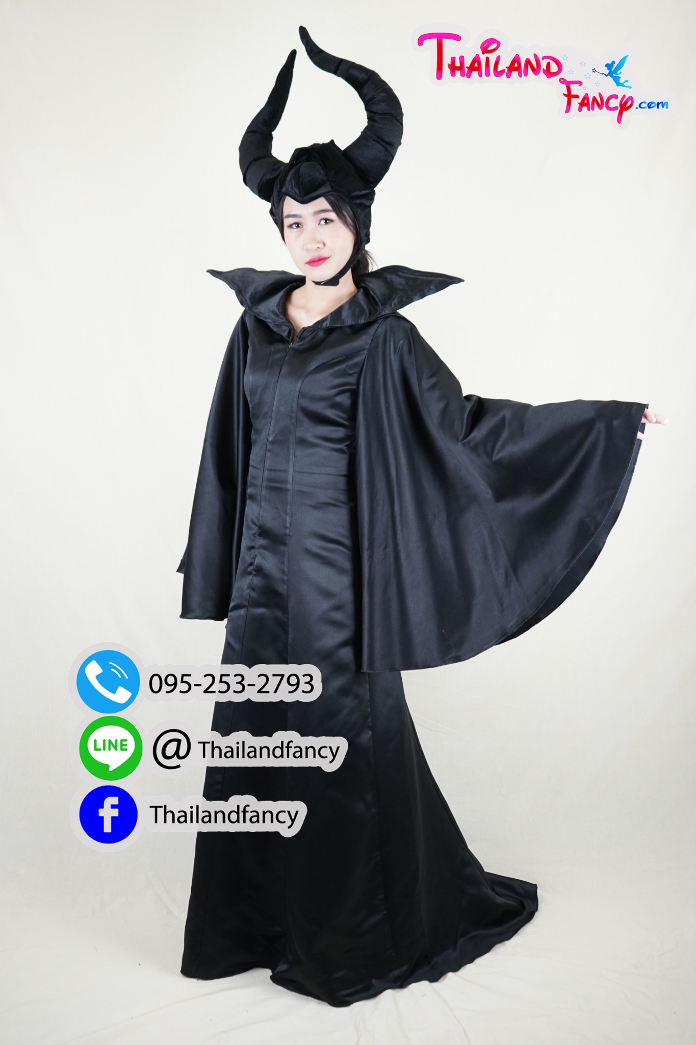 ชุดแฟนซีผู้หญิงสำหรับเช่า เช่าชุดแฟนซีแม่มด ชุดแม่มดมาเลฟิเซ้นท์ Maleficent Costume ชุดคอสเพลย์มาเลฟิเซ้น เดรสยาวสีดำพร้อมเขา