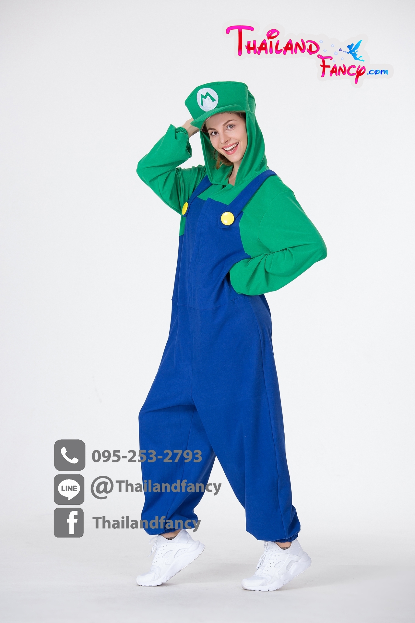 ชุดเช่าแฟนซีผู้หญิง Cosplay Super Mario ชุดมาริโอ้และผองเพื่อน ชุดการ์ตูนหลุยส์ผู้ใหญ่ชายหญิงสีเขียส-น้ำเงิน แบบมีฮู้ดคลุมผม