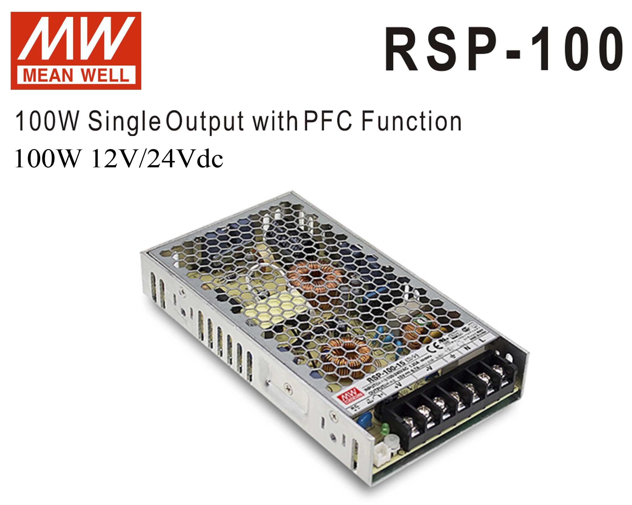 หม้อแปลง Low Harmonic O/P PFC series Meanwell 100W 12 / 24Vdc