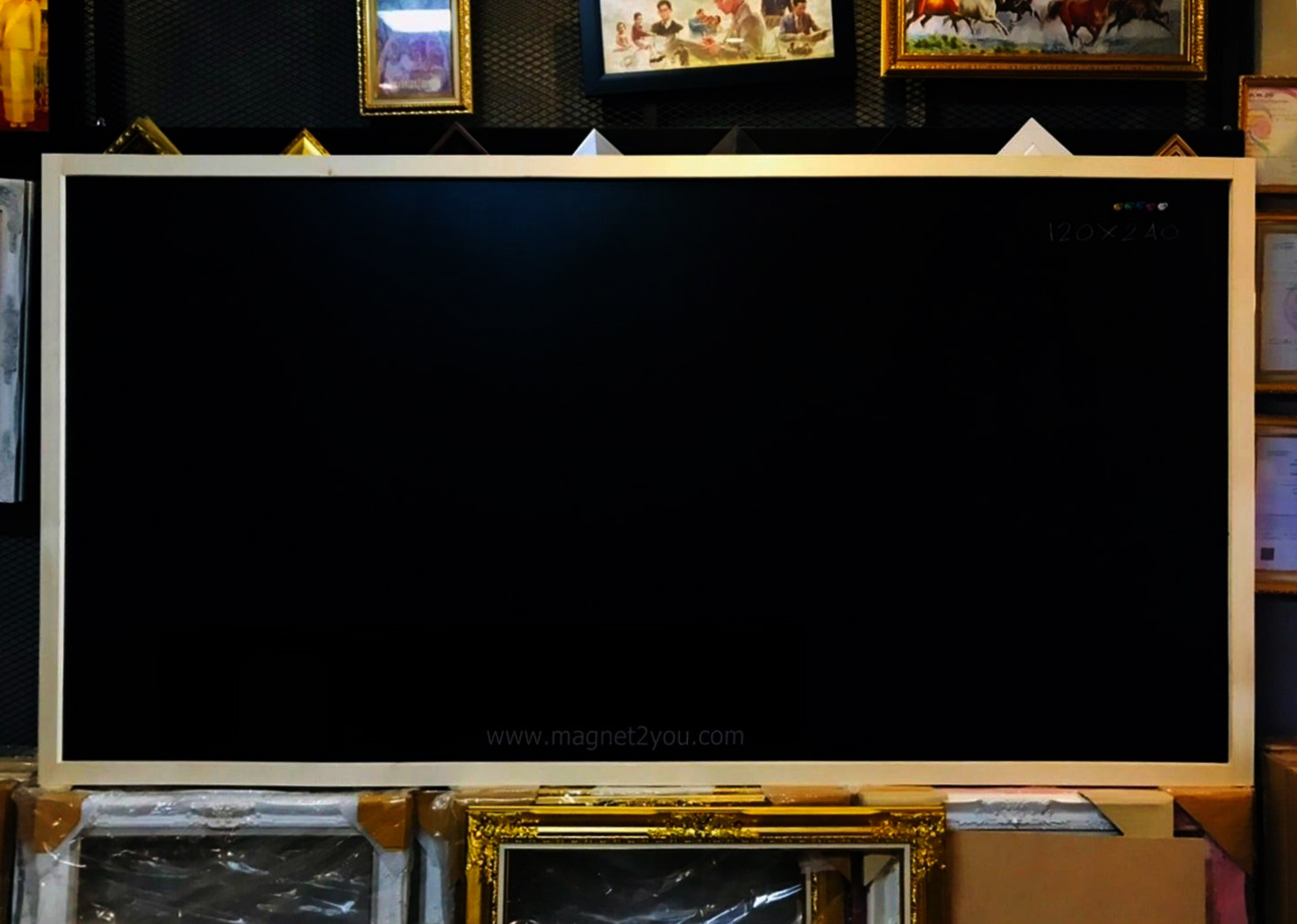 กระดานดำแม่เหล็ก 120x240 ติดผนัง (โครง 10 MM)กรอบไม้สนเลือกสีได้