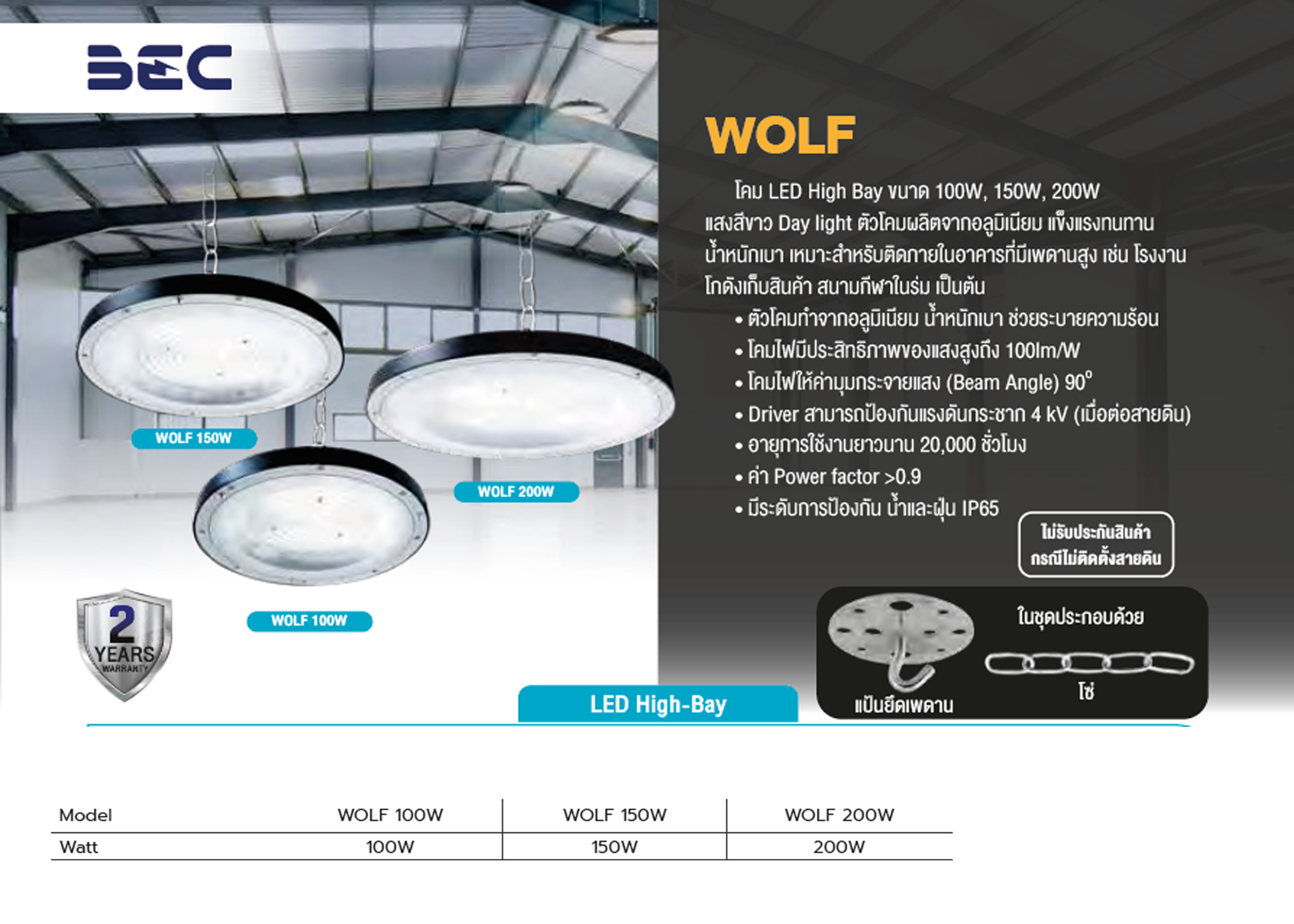 โคม HighBay LED #WOLF 100W ,150W ,200W BEC