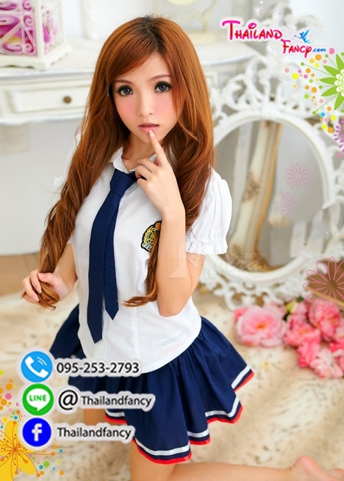 ชุดแฟนซีนักเรียน ชุดคอสเพลย์ ชุดนักเรียนญี่ปุ่น ชุดนักเรียนคอซอง ชุดนักเรียนนานาชาติ ชุดนักเรียนเซ็กส์ซี่ ชุดนักเรียนแฟนซีปกเชิ๊ตผูกไทค์สีขาวน้ำเงินกรมท่า