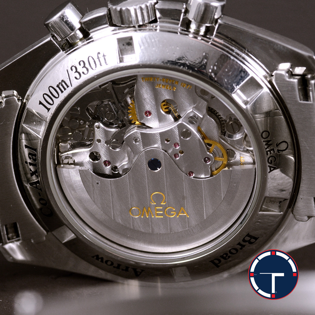 Omega Speedmaster Broad Arrow Co‑Axial Chronometer Chronograph Cal.3313 หน้าปัดสีดำ กระจกSapphire สายเหล็กแท้ หลังเปลือย กล่องใบครบ นาฬิกาปี2006 Automatic ขนาด 42 mm