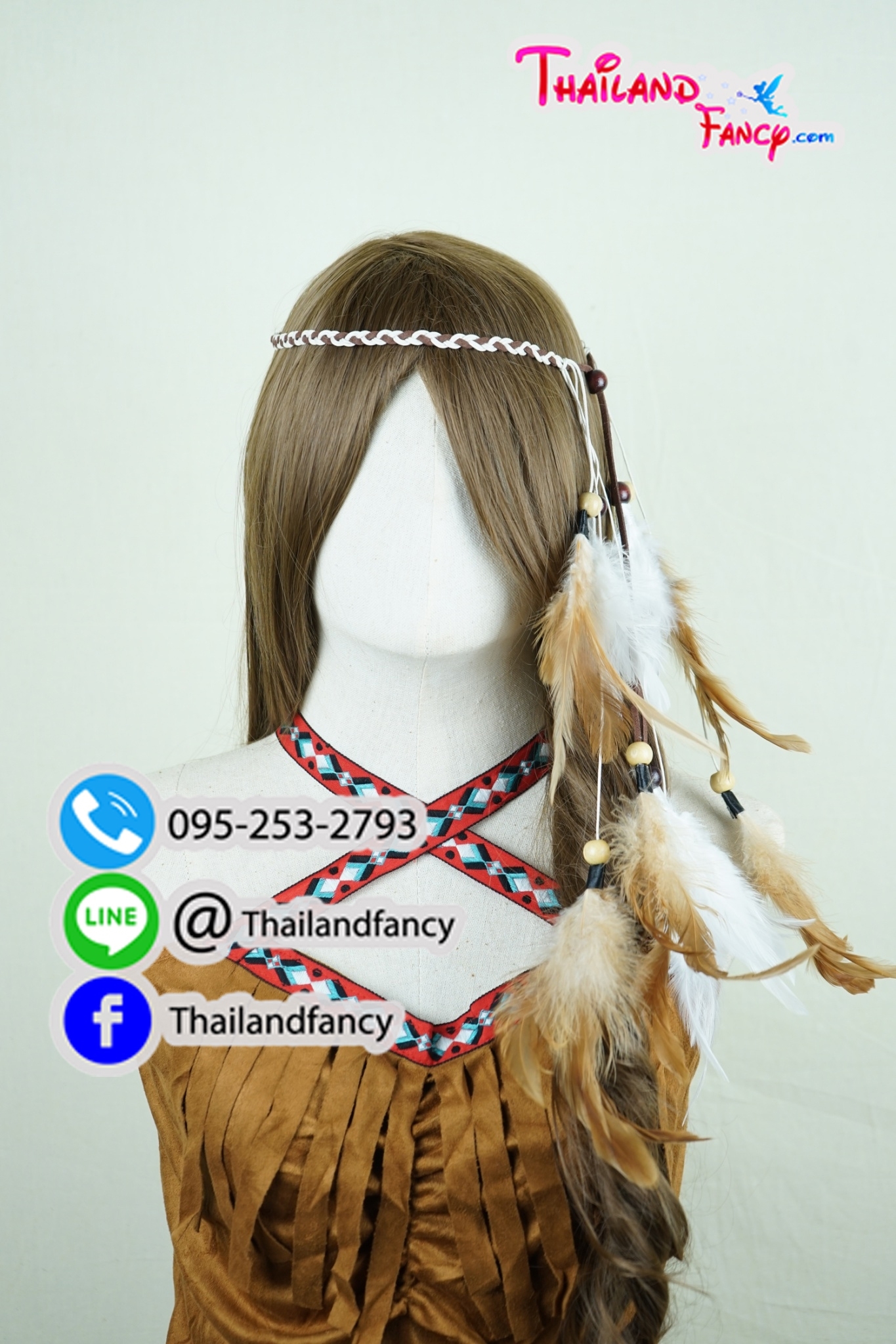 อุปกรณืแฟนซี หัวขนนกแฟนซี สายคาดหัวขนนกอินเดียแดง หัวชนเผ่าแฟนซี คาดผมอินเดียแดง หัวขนนกโบฮีเมี่ยน สายคาดผมอินเดียแดงขนนกสีน้ำตาลสลับขาว
