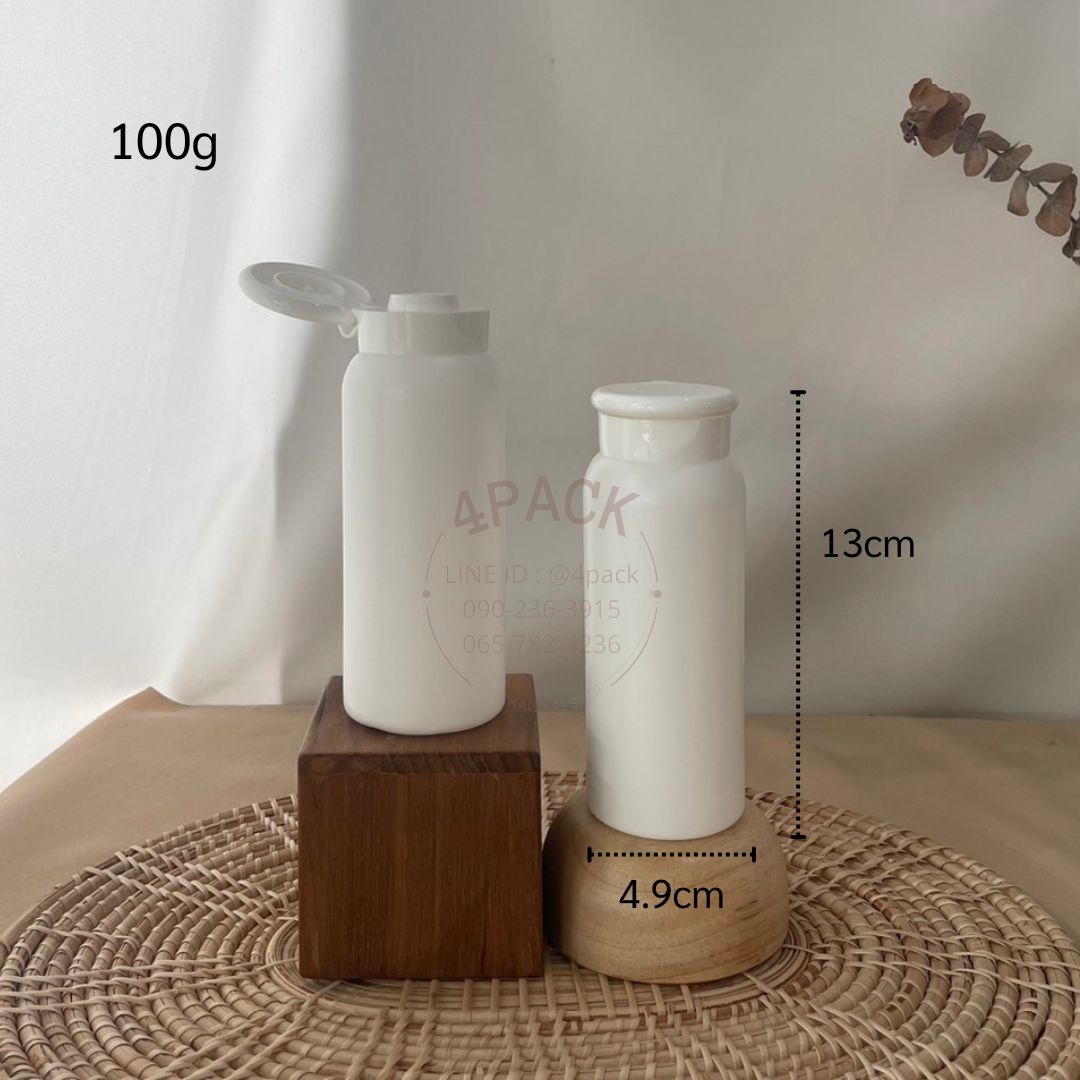 (กล่องละ50ใบ)ขวดพลาสติกPEแป้งฝุ่น100กรัม+ฝา