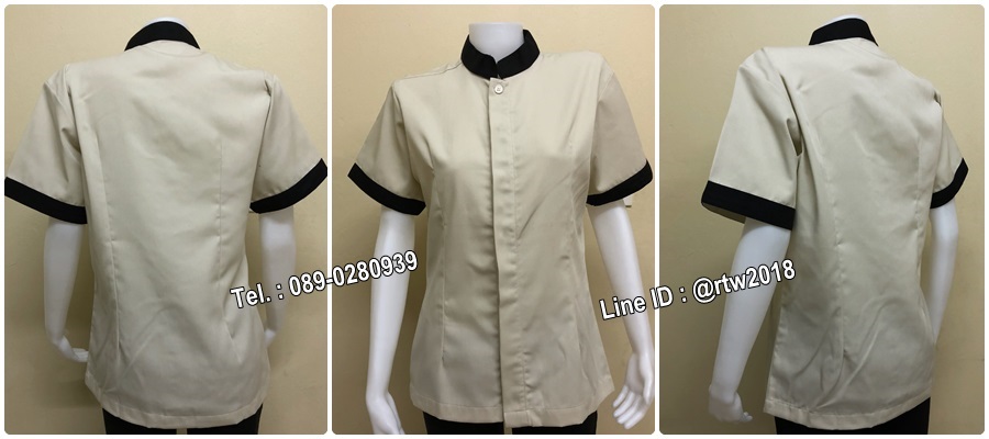 รหัส C5 : เสื้อแม่บ้านคอจีนแขนสั้นสีครีม/ดำ
