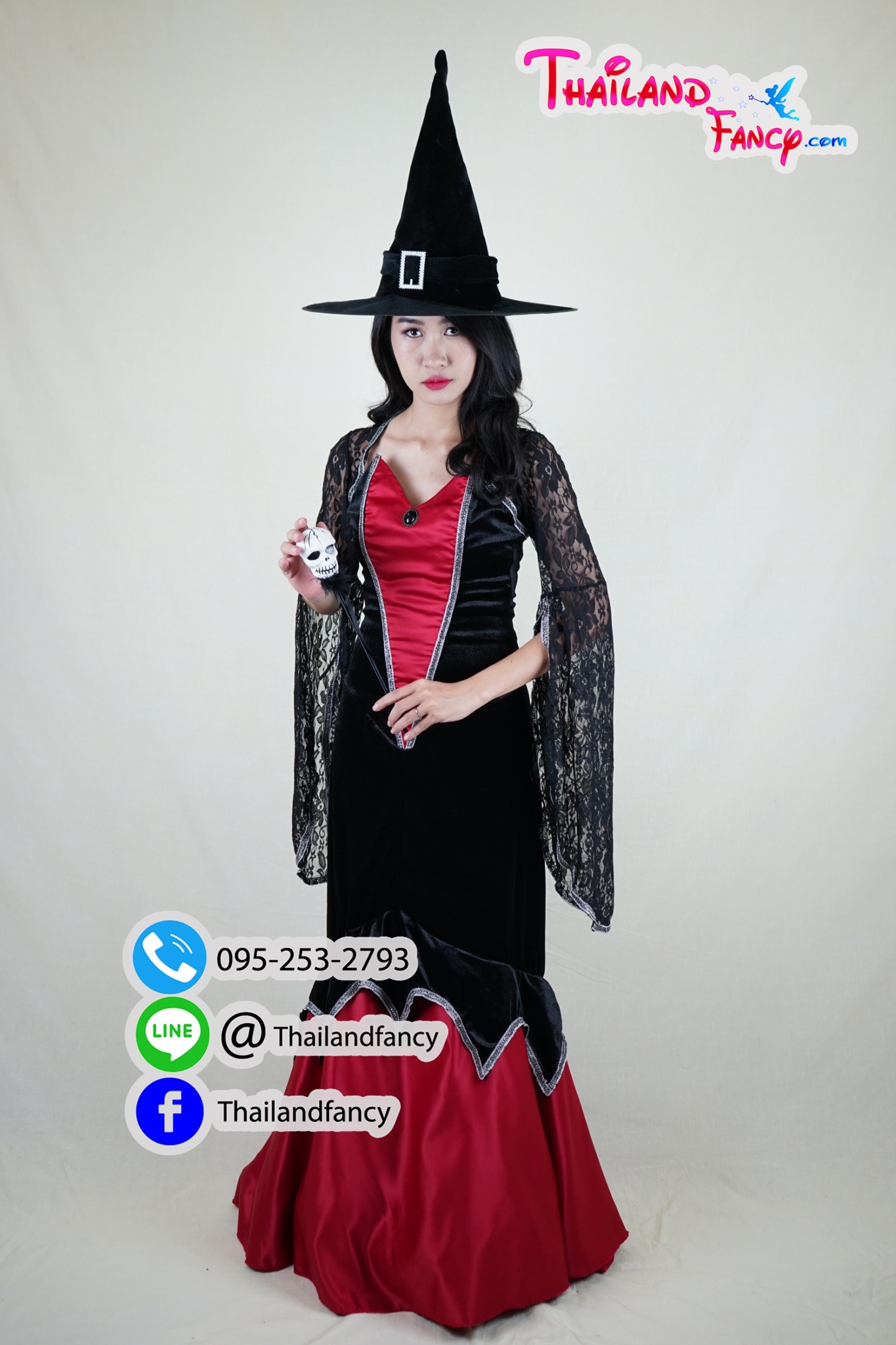 ชุดเช่าแฟนซีผู้หญิง ชุดเช่าแม่มดผู้หญิง ชุดนักเวทย์ผูหญิง ชุดแม่มดฮาโลวีน ชุดแม่มดซอมบี้ ชุดเดวิลผีดิบ ชุดราชินีแม่มด เดรสดำแดงโปรงทรงเมอเมด