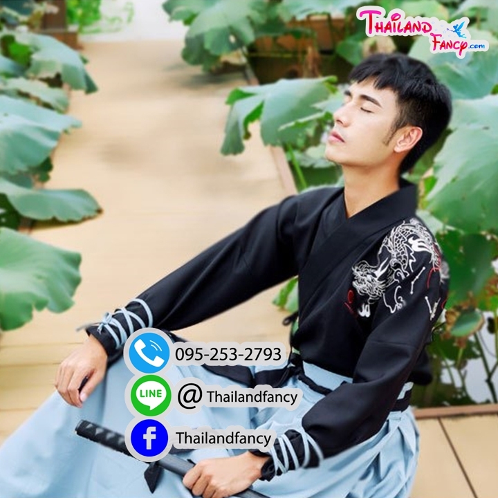 ชุดเช่าแฟนซีผู้ชาย เช่าชุดจีนโบราณ ชุดแฟนซีนานาชาติ ชุดจอมยุทธ์ชาย ชุดเจ้ายุทธภพ ชุดนานาชาติ ชุดจีนกำลังภายใน ชุดเช่าจีนกำลังภายในผู้ชายเสื้อสีดำโปรงเทา