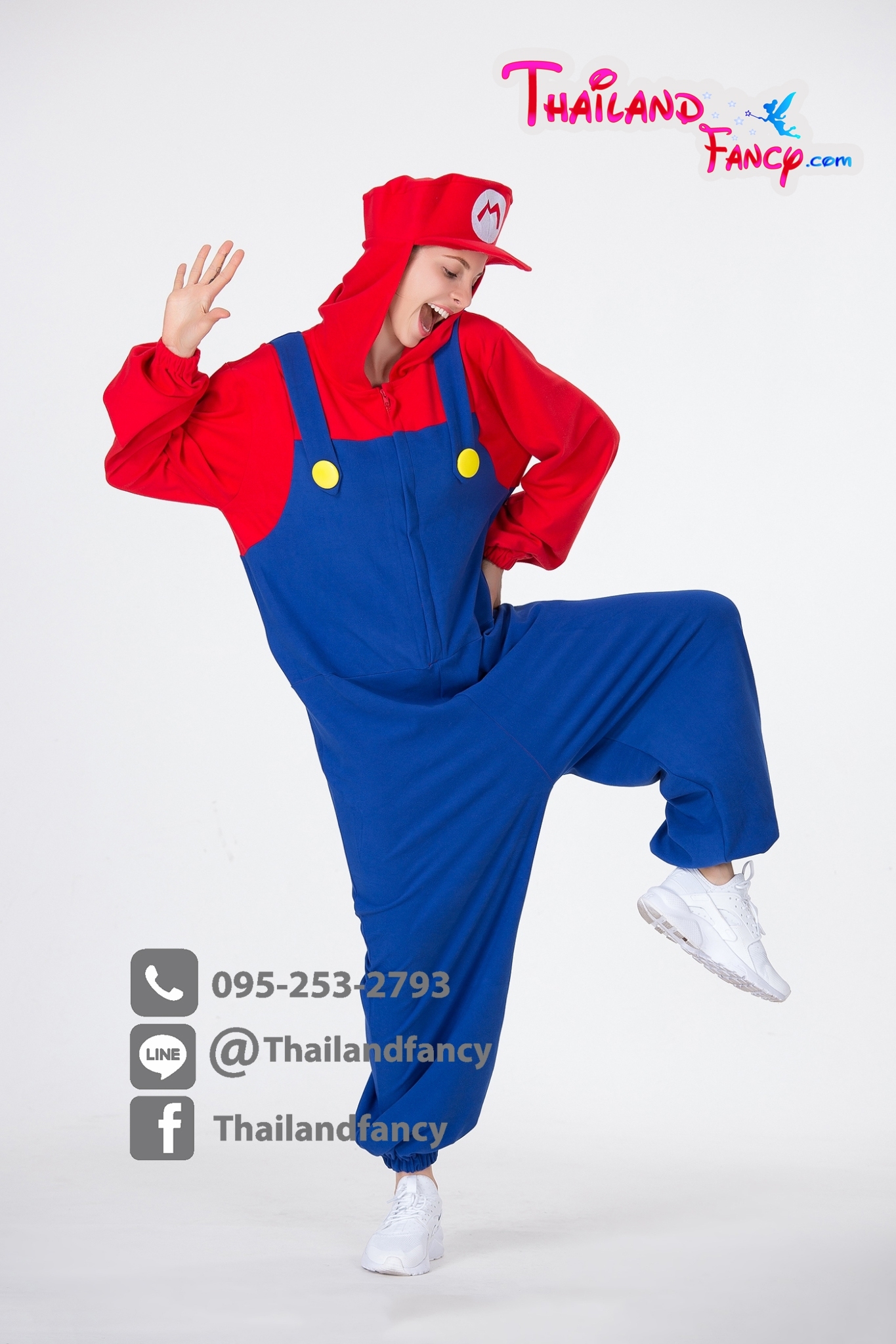 ชุดเช่าแฟนซีผู้หญิง ชุดการ์ตูนมาริโอ้ Cosplay Super Mario ชุดเกมล์ยุค90 ชุดมาริโอ้ผู้ใหญ่ชายหญิงแดงน้ำเงิน แบบมีฮู้ทคลุมผม