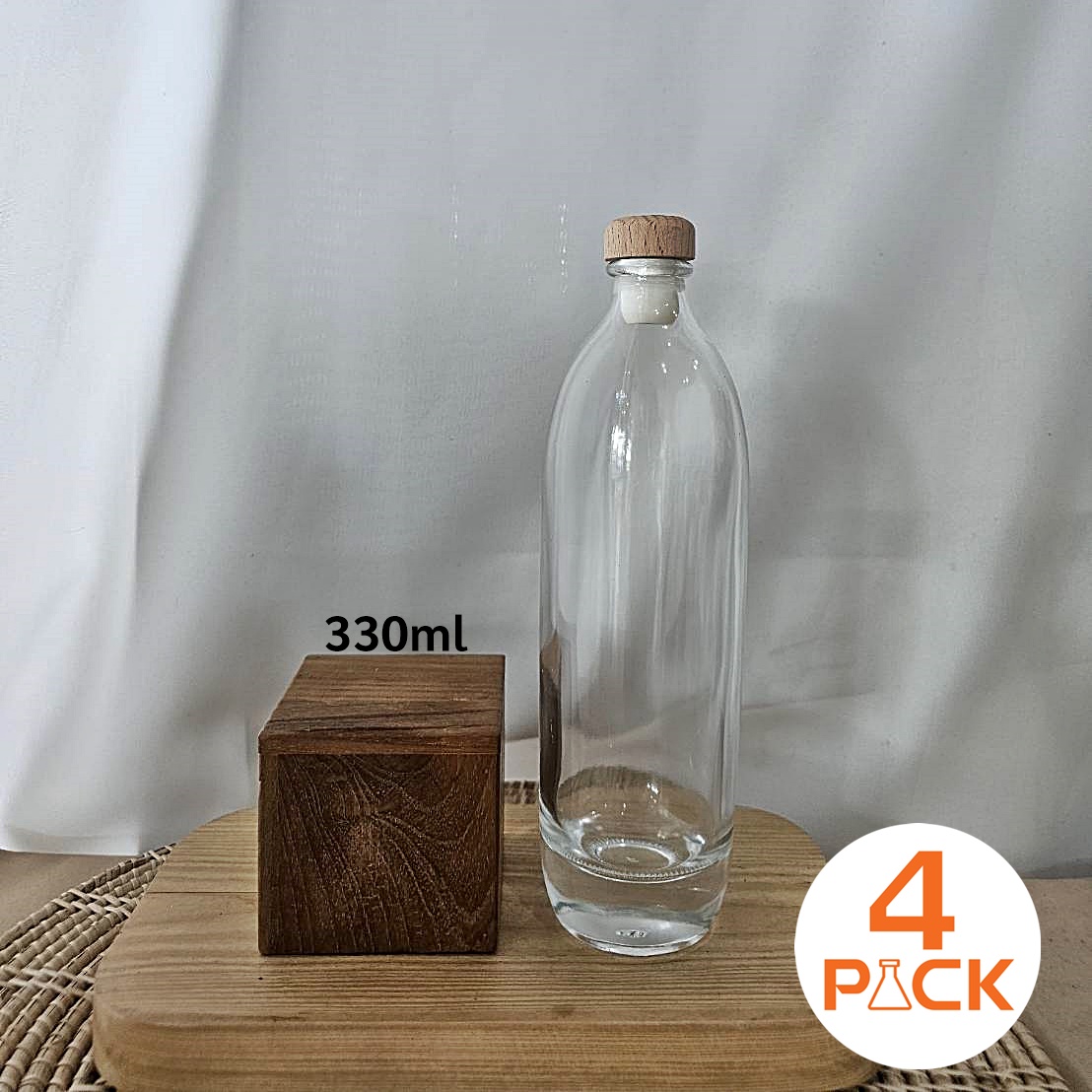 (กล่องละ60ใบ)ขวดแก้ว 330ml รุ่น NASA (นาซ่า) +ฝาจุกก็อกหัวไม้