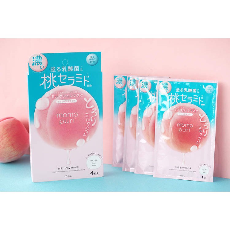 🔥(New Item)💥MOMO PURI JELLY MASK COOL| โมโมะ ปูริ เจลลี่ มาส์ก คูล(สูตรเย็น)✨เติมความสดชื่น พื่อผิวชุ่มชื้น ฉ่ำเด้ง💥ขนาด 4 แผ่น