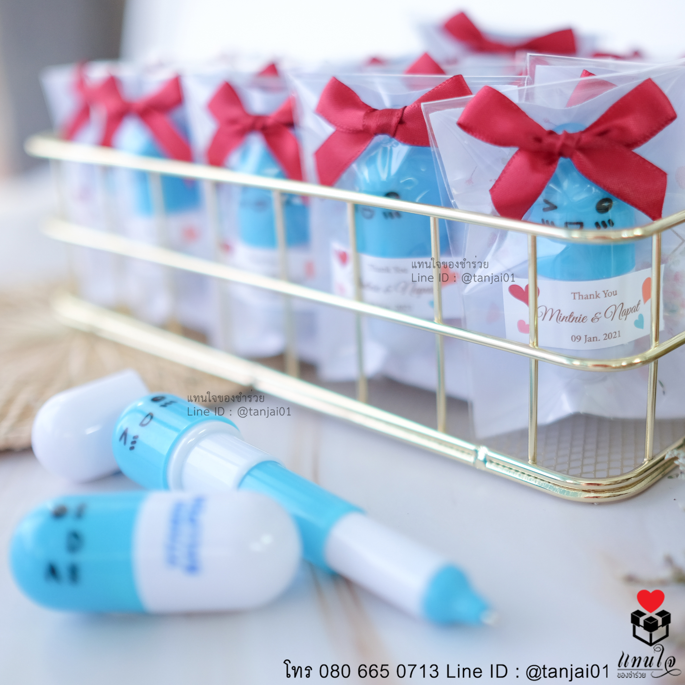 ของชำร่วยงานแต่งงาน ของแจกงานแต่งงาน ของที่ระลึกงานแต่งงาน ปากกาแคปซูล สีฟ้า 01