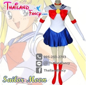 ชุดแฟนซี Cosplay Sailor Moon ชุดการ์ตูน ชุดเซเลอร์มูน น้ำเงินโบว์แดง พร้อมถุงมือ