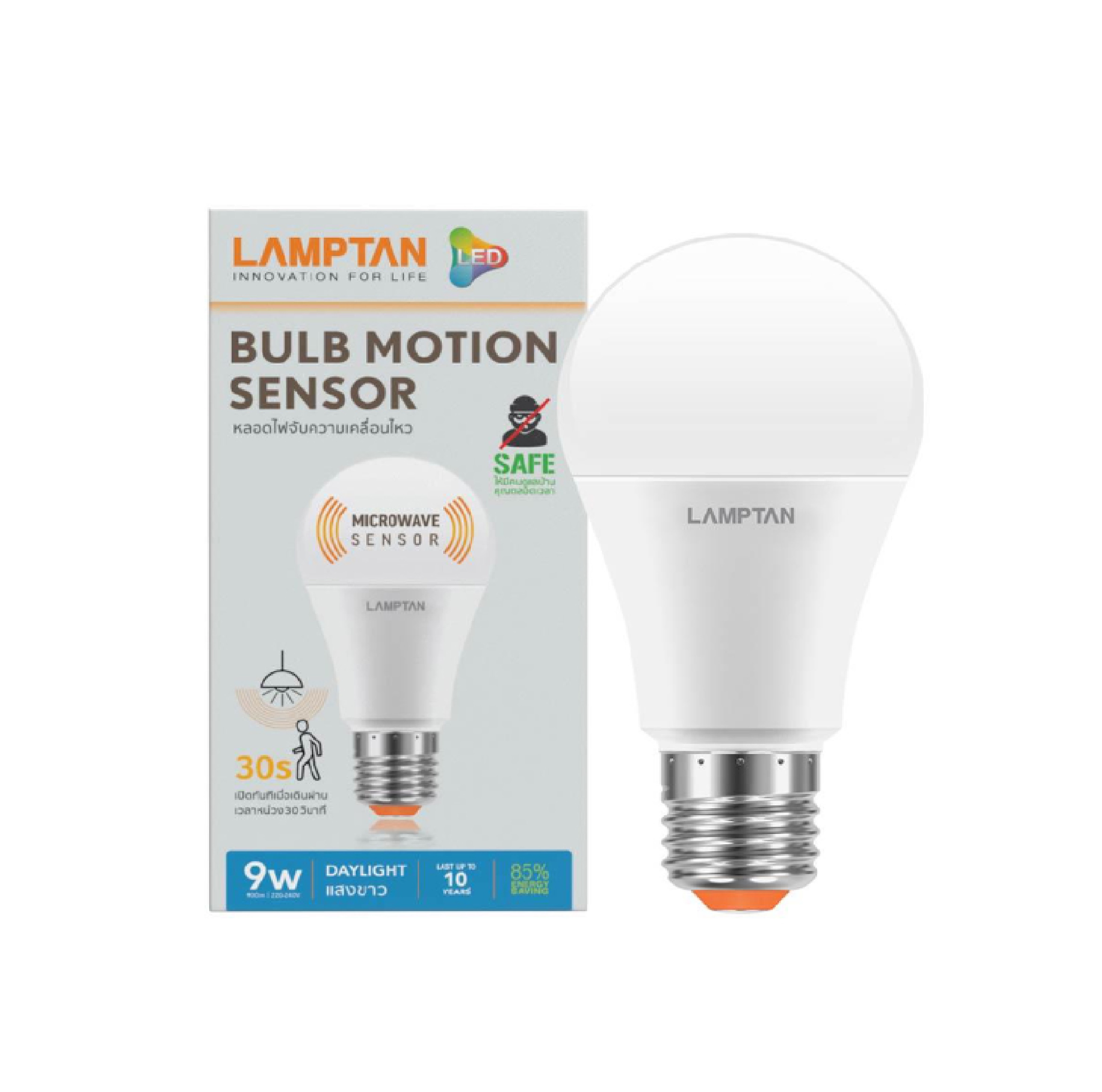 หลอด LED BULB MOTIONSENSOR 9W. แสง DL / WW LAMPTAN