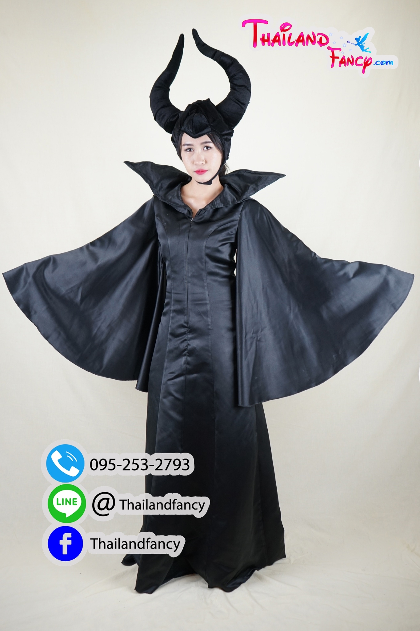 ชุดแฟนซีผู้หญิงสำหรับเช่า เช่าชุดแฟนซีแม่มด ชุดแม่มดมาเลฟิเซ้นท์ Maleficent Costume ชุดคอสเพลย์มาเลฟิเซ้น เดรสยาวสีดำพร้อมเขา