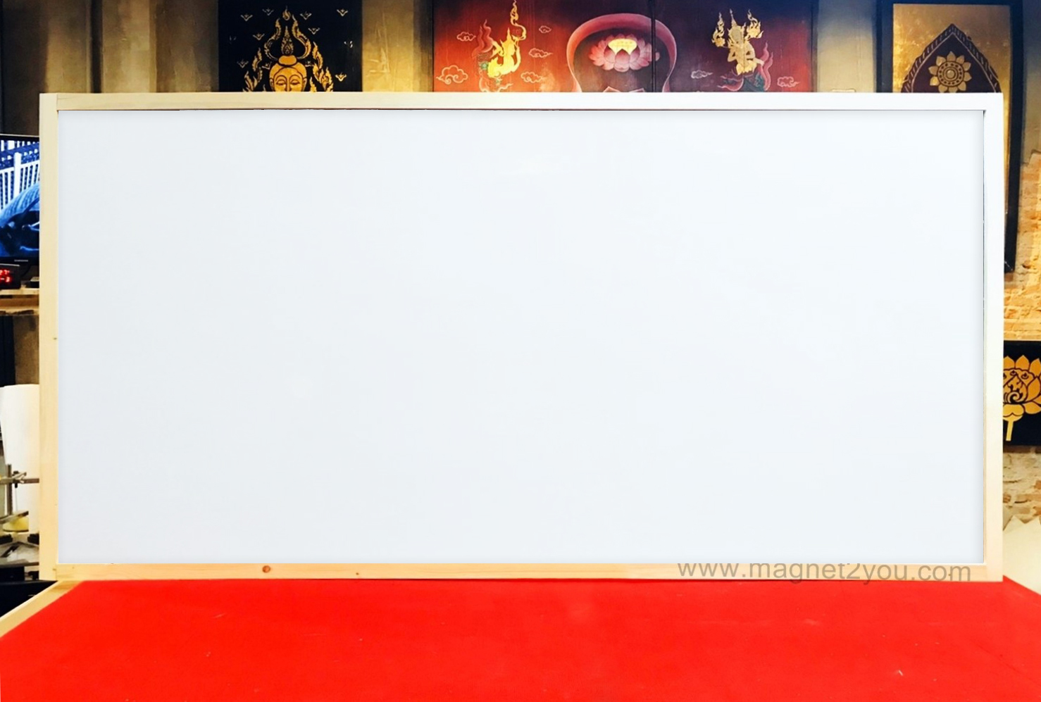 กระดานไวท์บอร์ดติดแม่เหล็กได้ 120x240 ติดผนัง (โครง 10 MM)กรอบไม้สนเลือกสีได้