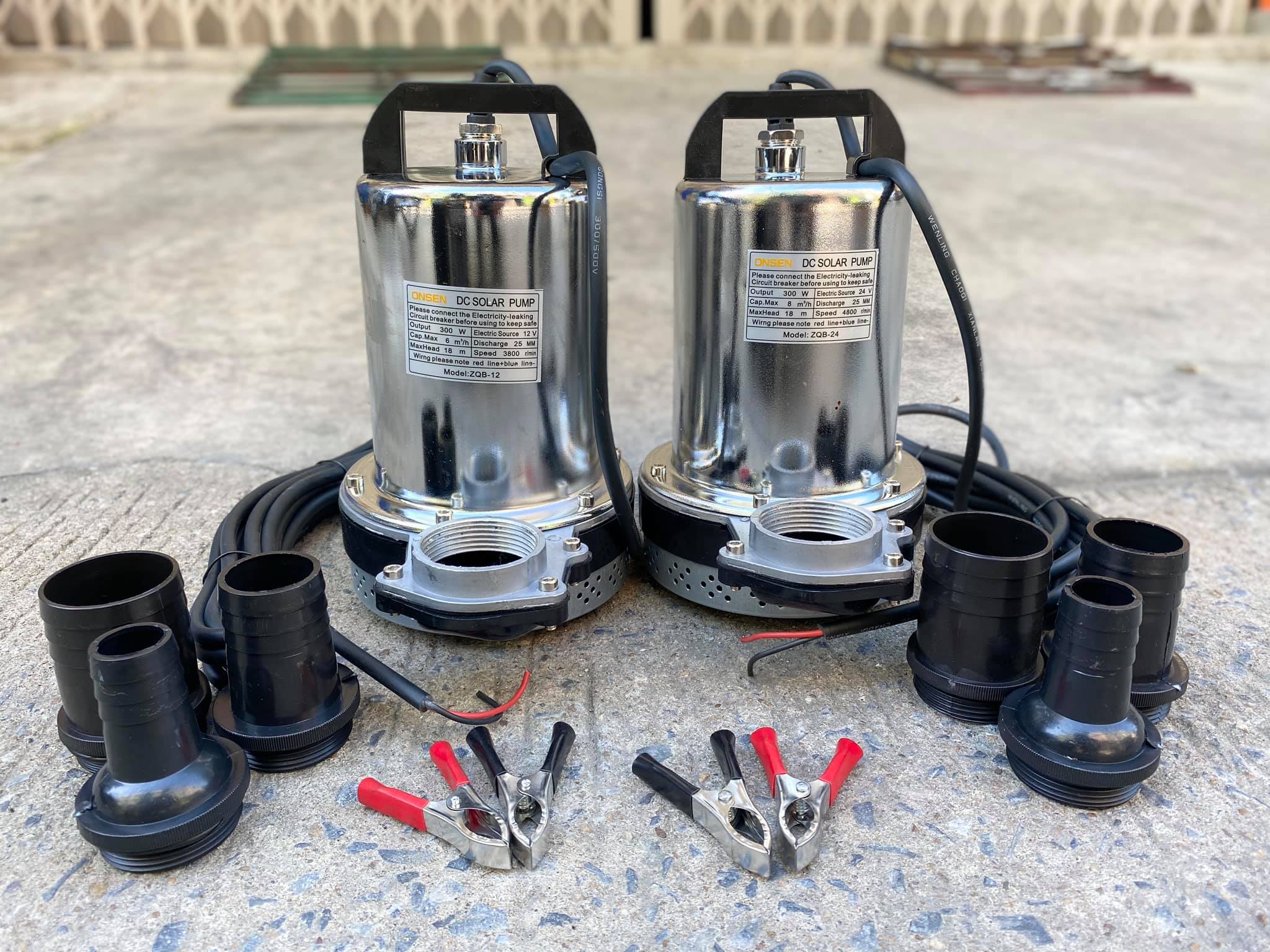 ไดโว่แสตนเลส ONSEN มี 2 รุ่นให้เลือก 12V หรือ 24V ท่อพลาสติก 3 ขนาด 1 นิ้ว /1.5 นิ้ว / 2 นิ้ว สายไฟยาว 5 เมตร แถมตัวคีบแบต 1คู่