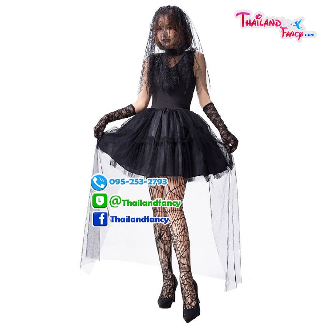 ชุดแฟนซีผีเจ้าสาวผู้หญิง ชุดคอสเพลย์ซอมบี้ ชุดเจ้าสาวผี Halloween Party ชุดปีศาจสาว ชุดฮาโลวีน ชุดเจ้าสาวผีสีดำ