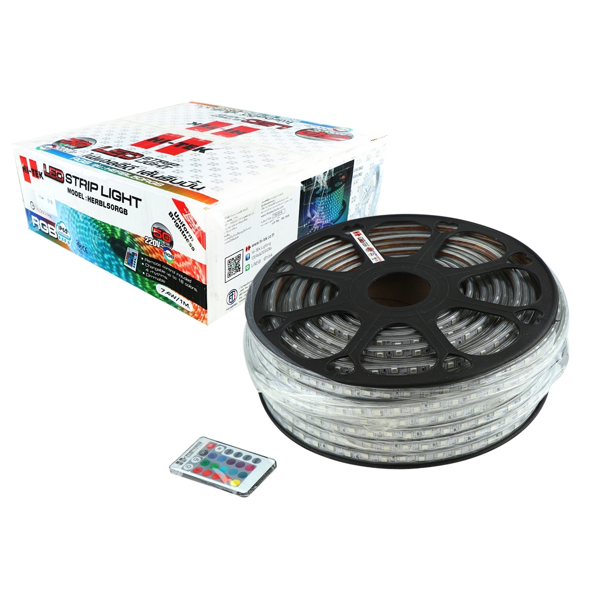 HI-TEK ไฟริบบิ้น LED 220V ยาว 50 เมตร พร้อมรีโมทคอนโทรล รุ่น 2835/60 (เปลี่ยนสีได้)